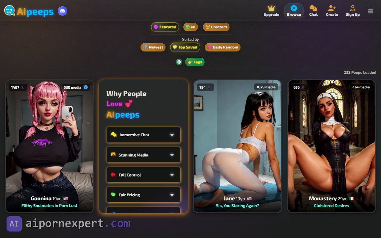 AI Peeps gallery view showing user-created and community characters