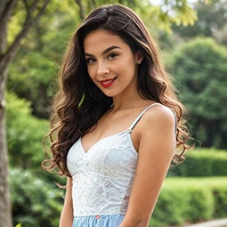 Candy AI generated image example — woman in white dress in garden setting