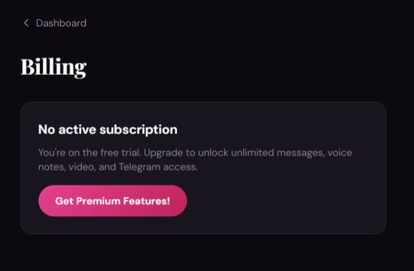 Clawra AI billing page on the Premium account still reading No active subscription and You're on the free trial