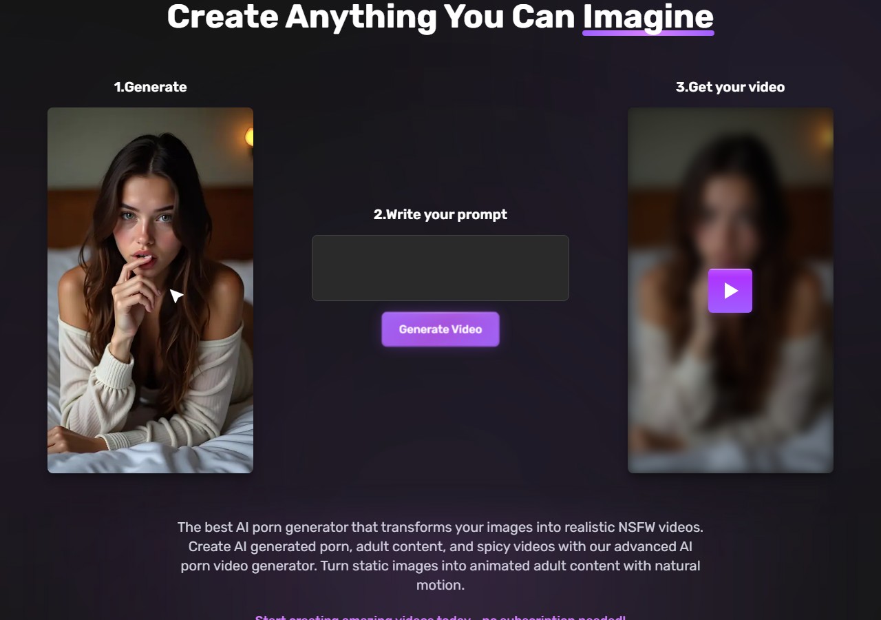 SpicyGen 3-step explainer: upload image, write prompt, get your video